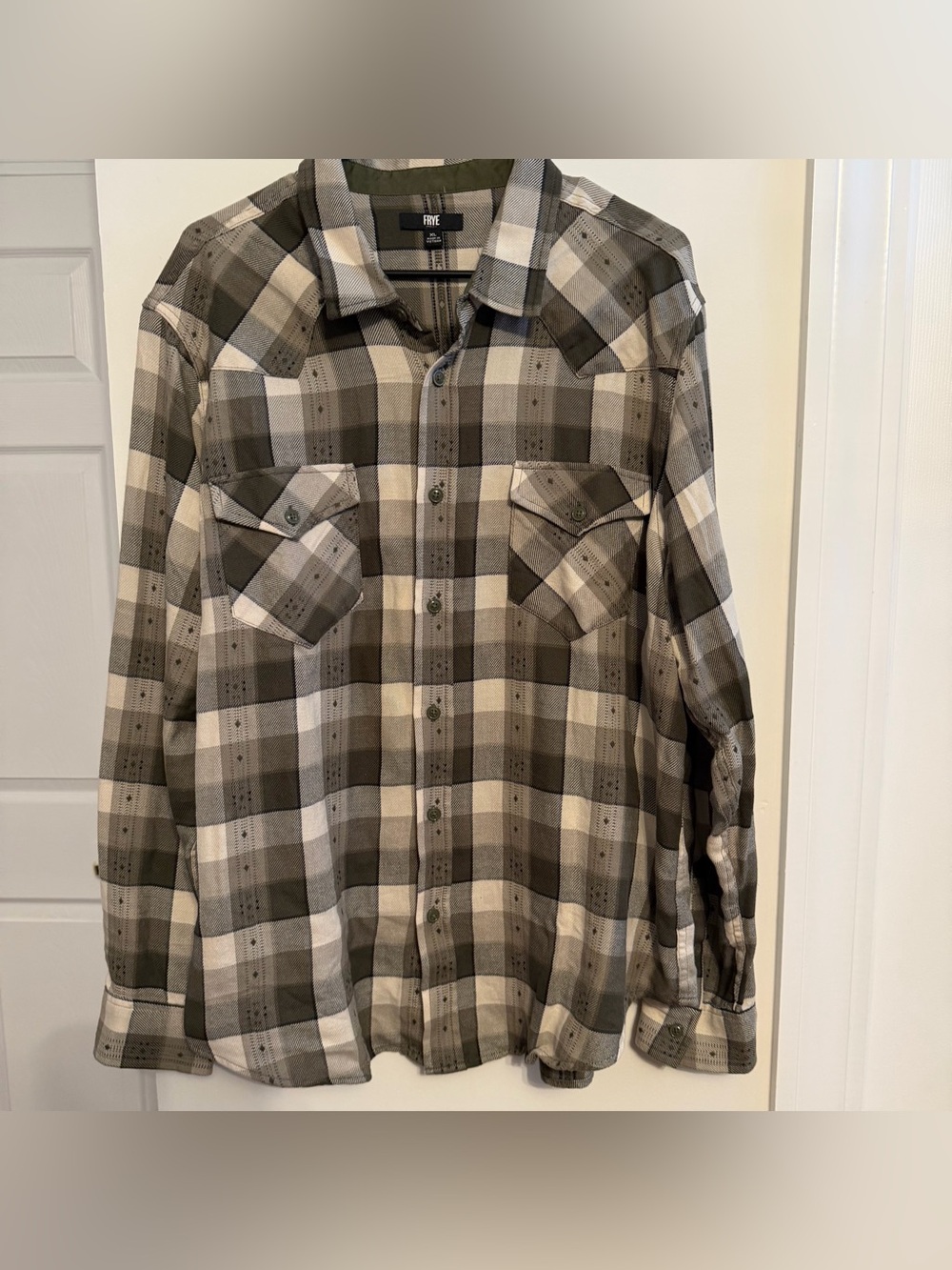 Frye Plaid Flannel Button-Front Shirt in Olive & Cream
